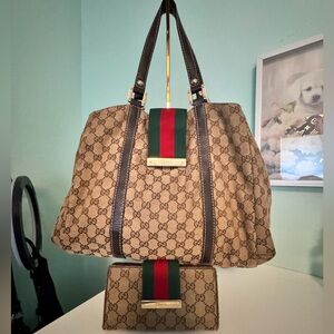 GUCCI Monogram New Ladies Web Tote with wallet